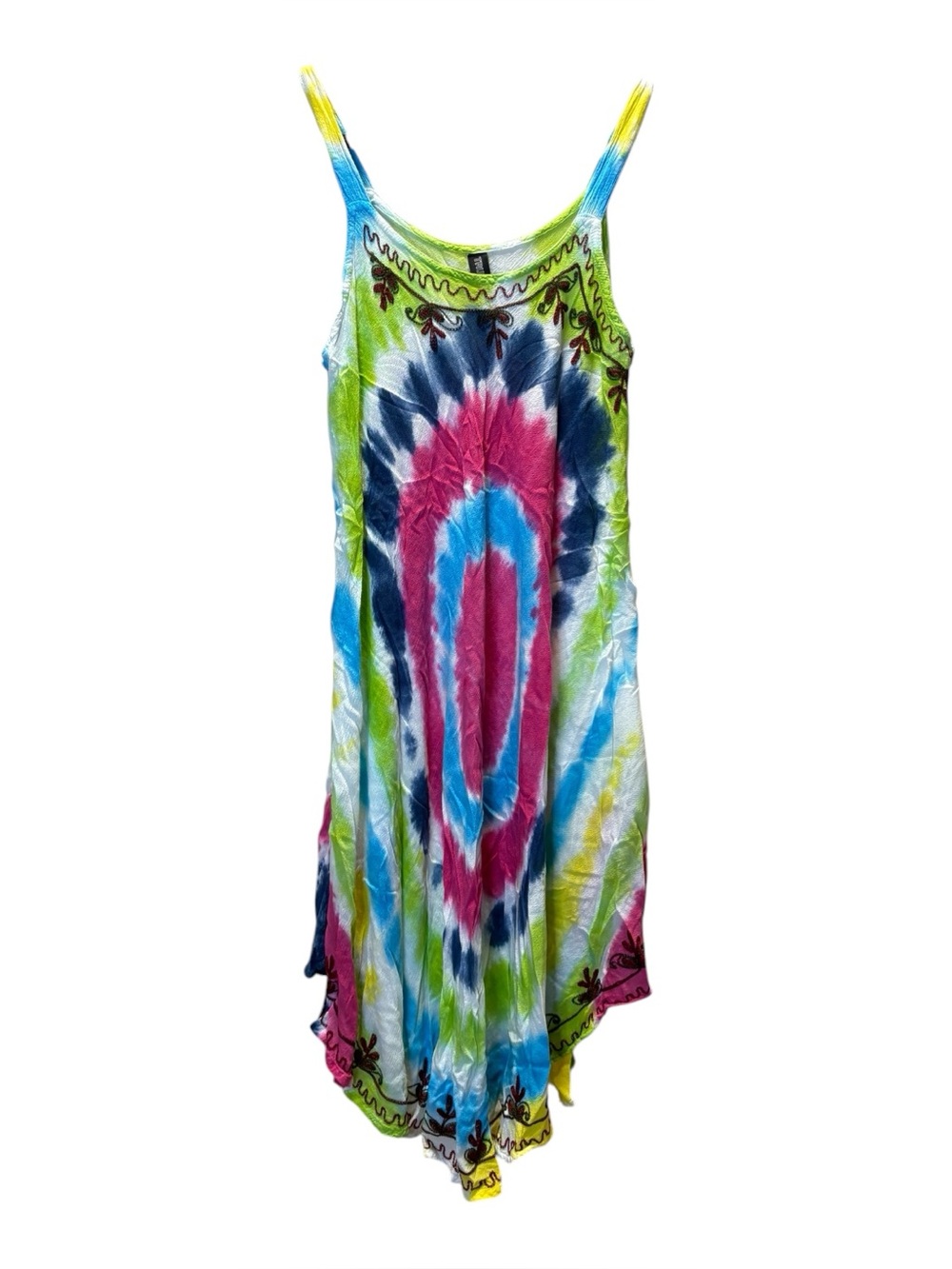 TRUE ROCK Tie-Dye Spaghetti Strap Maxi Dress in Pink, Blue & Green